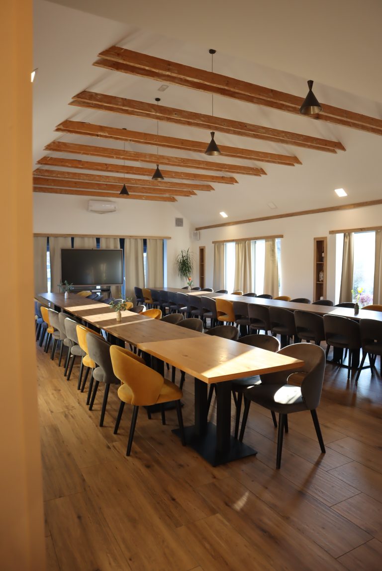 Event hall set up for a business meeting